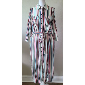 Torrid Midi Preppy Shirt Dress SZ US 10 M / L Resort Challis Button Front Stripe